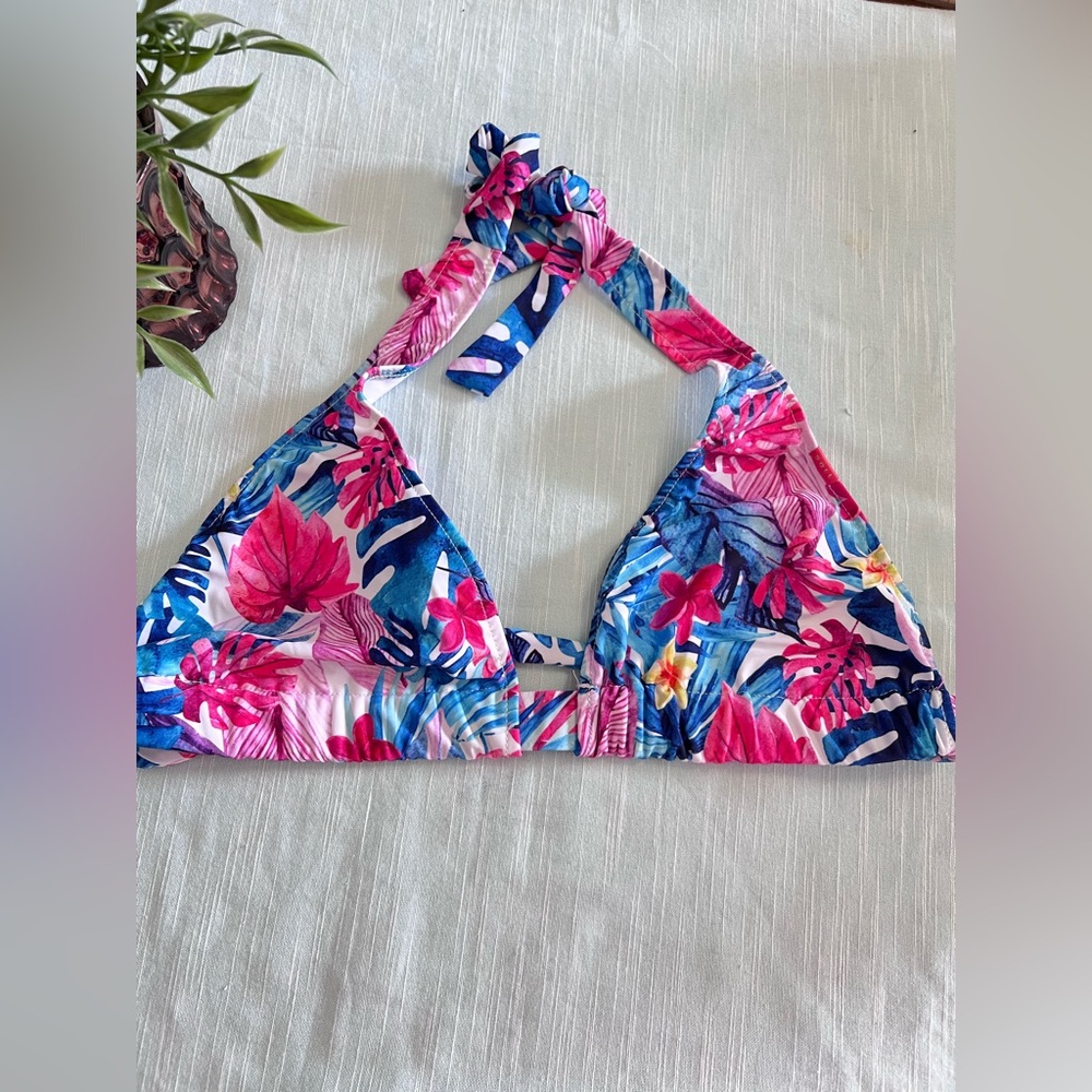 DOLL Swimwear Pink Tropical Indigo Adjustable Halter Top Large